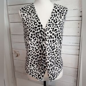 Vintage Leopard Print Button Front Vest Top Size 10 Ivory Black Spots Print Y2K
